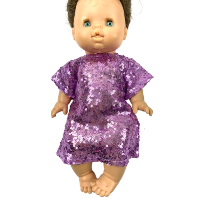 Custom Adorable Doll Solid Color Sequins Short Sleeves Dresses Mid-length Velcro Doll Clothes Dress