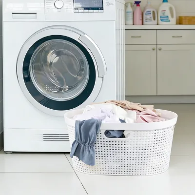 Eco-Friendly PP Modern Ellipse Shape Multifunction Laundry Storage Basket with Cut-Out Handles White