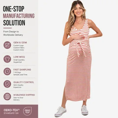 Red Striped Front Tie Cotton Jersey Maternity Wear Dress