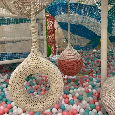 Colorful Crochet Rope Swing Ball Indoor Outdoor Metal Climbing Toy for Kids Home Garden Playhouse School Playgrounds