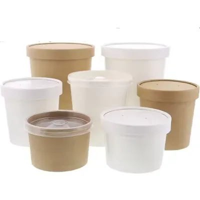 Custom Paper Ice Cream Cup,white/kraft Soup Cup,paper Hot and Cold Container with Vented Flat Lid,wholesale Takeout Food Pack