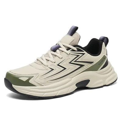 US 13 14 EUR 47 48 Retro Chunky Thick Sole Sneakers Contrast Synthetic Leather Lightweight Comfort Sports Shoes for Daily Wear