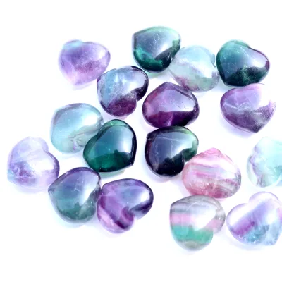 Natural 3d Laser Engraving Crystal Colorful Fluorite Heart for Pendant