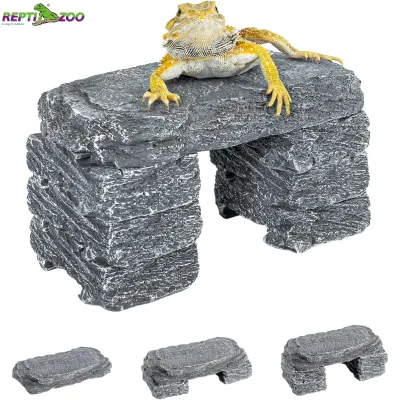 REPTIZOO OEM Logo Resin Hide Cave Multi-Functional 7PCS Stackable Slate Stones Reptile Basking Rock Platform for Terrarium Decor