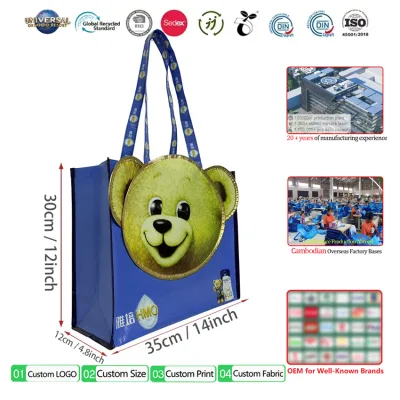 Nonwoven Bag Manufacturer Custom High Quality Bopp Laminated Reusable Durable Sewn Non Woven Shopping Bag with Bear Pattern