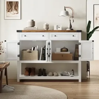 Equipped with 2 drawers and 2 double door wooden entrance desk consoles