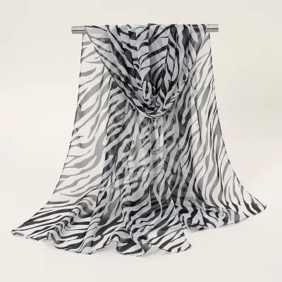 Fashion Zebra Printed Islamic Silk Shawl Striped Headwraps Lightweight Women Chiffon Hijab Scarf