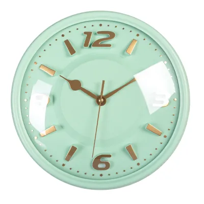 Customized Logo Quiet Quartz Wall Clock Modern Mint Green Gold 3D Numerals Round Wall Mounted Clock Home Living Room Decor