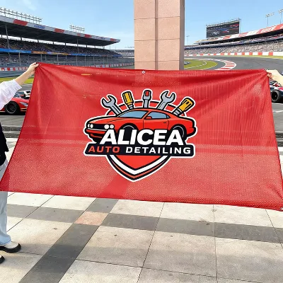 Custom Logo UV Printed Waterproof Fabric Banner with Bright Colors Full-Size Large Polyester Hanging Banner Durable Lightweight