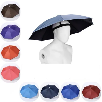 69cm Multi Color Custom Logo Portable Headband Umbrella Hat UV Protection Elastic Sun Rain Hat for Farming Outdoor Sports