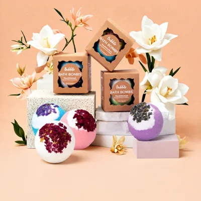 Natural Bath Bombs Essential Oil Bath Fizz Balls Dried Flower Bath Salt Bombs Nourishing Home Spa Bath Time