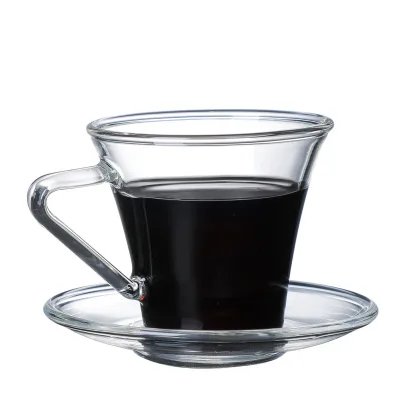 150ml High Borosilicate Glass Coffee Cup with Matching Saucer Heat Resistant Tapered Glass Espresso Cup Set for Cafe Bar Home