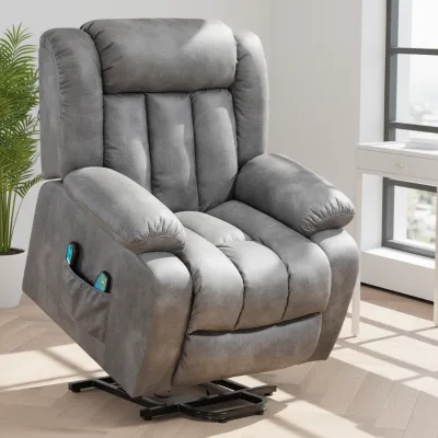 Modern Style Grey Fabric Recliner with Remote Control Contemporary Design Metal Frame
