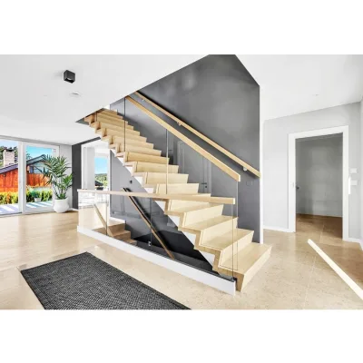 Aluminium Outdoor Luxury Stair Wood Slate Straight Led Stripe Steel Prefabricated White Oak Staircase Modern Design Stair