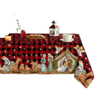Holy Nativity Red Buffalo Plaid Washable Table Cover