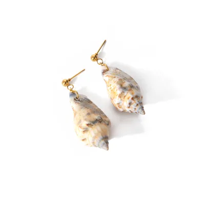 Summer Ocean Series Fashion Jewelry Stainless Steel 18K Gold Plated Natural Conch Pendant Earrings