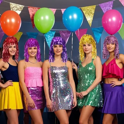 Light PET Birthday Party Carnival Cheerleading Colorful Tassel Wig