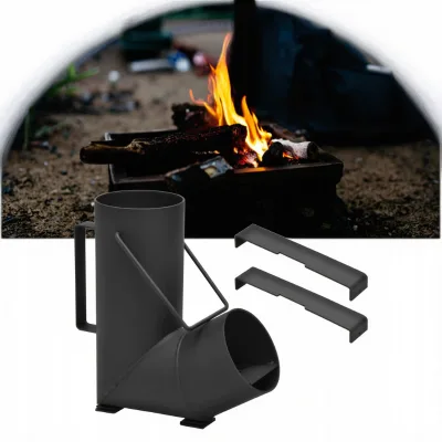 Modern Portable Metal Rocket Stove Freestanding Design for Outdoor Camping Backyard Emergency & Villa Wood Burning Concept