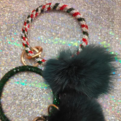 Custom Christmas Tree Key Ring Purse Ring Key Chain Rhinestones Bling Bracelet Accessories for Girls