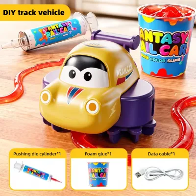 DIY Track Racing Car Set - Mouldable Crystal Slime, Freely Assembled Route, Hands-on Creative Educational Toy for Kids