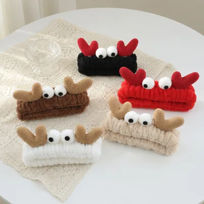 MUJU HQS002 Reindeer Headband Plush Brown Fuzzy Antler Fawn Christmas Party Costume Hair Band 20cm Custom Logo Non-slip Googly