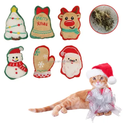 Christmas Plush Cat Chewing Toys Stuffed Catnip Toys Xmas Santa Snowman Reindeer Cat Teething Toy