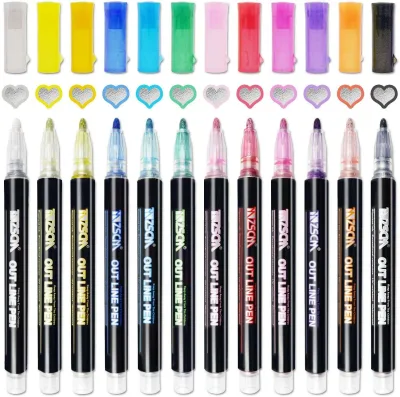 Outline Metallic Marker Pens, 8\12\24 Colors Double Line Paint Marker Pens for Gift Card Rock DIY Photo Album