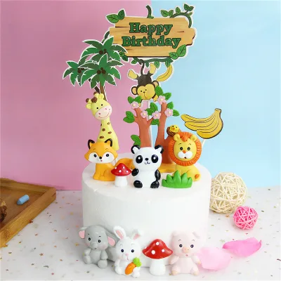 Forest Animal Resin Decoration Mushroom Grass Elephant Fox Pig Dinosaur Lion Rabbit Cake Accessories