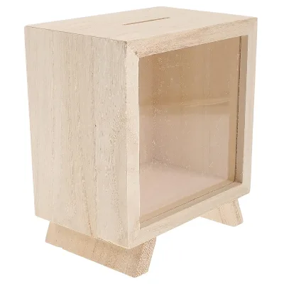 Limited Time Discount Wooden Piggy Bank, Transparent Glass Wooden Frame, Can Exchange, Money Saving Bank Box
