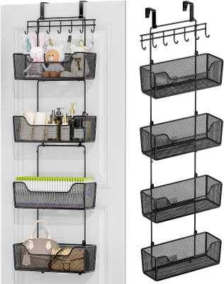 Wholesale 4-tier Metal Wire Storage Baskets Hook Over the Door Sundries Organizer Basekt for Bags Toys Books Toiletries