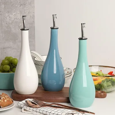 Custom Ceramic Olive Oil and Vinegar Bottle Set Modern Colorful Cooking Oil Dispenser Bottle for Kitchen