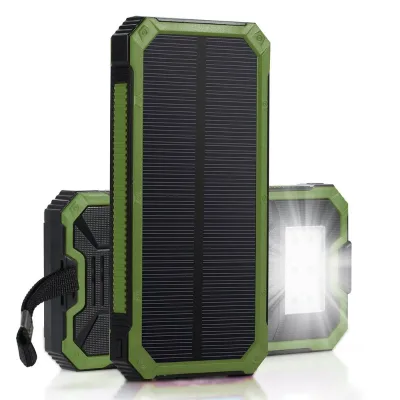 15000mAh Solar Power Bank with LED SOS Flashlight Fast Charging Waterproof USB Input Portable for Outdoor Use
