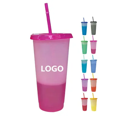 710ml 24oz Cold Color Changing Cups BPA-Free PlasticTumbler with Lid and Straw Reusable Iced Coffee Cup for Summer Cold Drinks