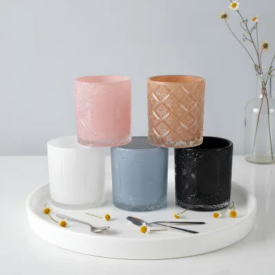 Empty 200ml 6oz  Light Blue Candle Jar Pink White Heat Resistant Embossed Reusable Christmas Candle Jars for Candle Making
