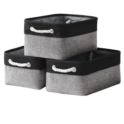 3-Piece Foldable Canvas Storage Box 14x10x7 Inches Classic Design 10-20L Capacity for Organizing Clothes Gifts Toys
