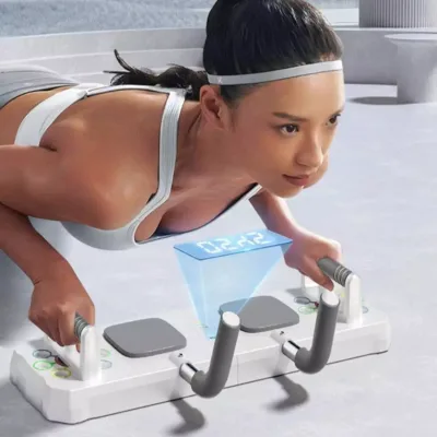 Fitness Push up Board Pushup Stands Abdominal Exercise Core Trainer With Timer With Pull Rope White