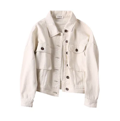 Custom Women's Jacket and Coat Front Button Pocket Women Denim Long Sleeves Street Wear Fashion Casual Crop Jacket