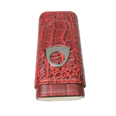 Ready-Stock High-End Double-Ended Frosted Tube Hardware Crocodile Pattern Leather Cover Cigar Case Box E-108 Wholesale Cutters