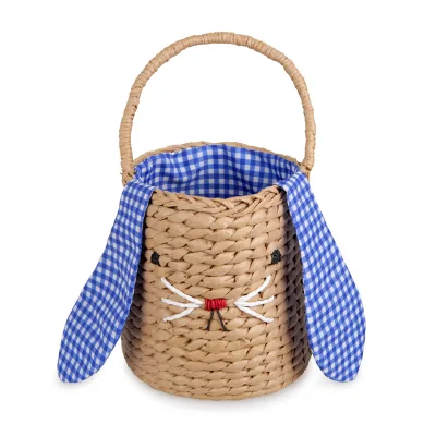 Easter Paper Rope Basket Bunny Ears Shape Snack Candy Storage Basket Soft Lining Easter Egg Hunt Basket with Handle