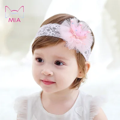 Pink Flower Crown White Elastic Head Band for Daily Hair Decoration Wedding Party Hair Accessories