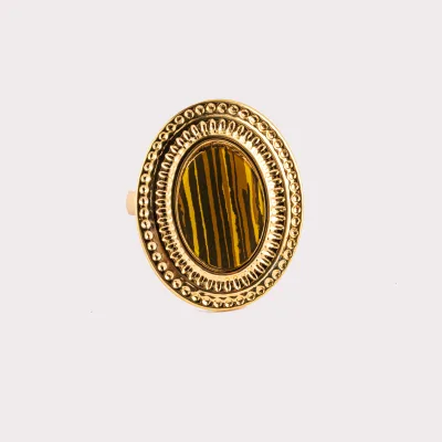 Vintage Oval Ring Tiger Eye Stone Gold-Plated Stainless Steel Fashionable Light Luxury Rose Gold Finish for Party Preparation