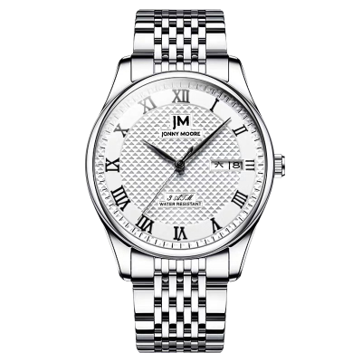 Stainless Steel Band Mechanical Movement Date Week Display Waterproof Minimalist Style Men Watch