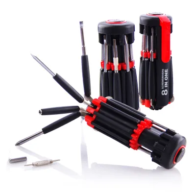 Pocket 8 in 1 Screwdriver Led Light Multi-function Repair Tools Slotted/phillips Screwdriver Outdoor Emergency Lighting Survival
