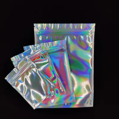 100 Pcs Smell Proof Bags Laser Ziplock Packaging Bag Resealable Mylar Gift Bags Pouches for Small Business Food Jewelry Party
