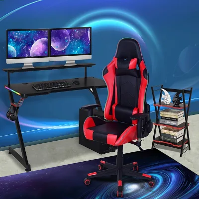 LED Light Gaming Desk Table Gaming Laptop Stand Desk Modern Office PC Computer Gaming Desk with Power Outlets LED Lights