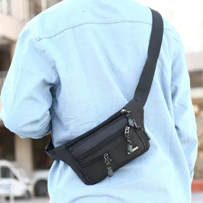 Simple Solid Color Phone Pocket Waist Bag Nylon Multifunction Casual Crossbody Waist Pack for Men