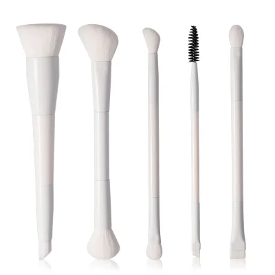 Dual-ended White Vegan Makeup Brushes Professional Cruelty-free Foundation Powder Eyeshadow Dual Head Set