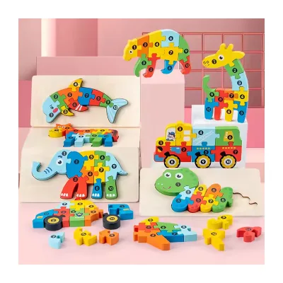 2025 New Arrival Wooden 3d Puzzles Educational Toys Classic Children Cartoon Animal Vehicle Wood Jigsaw Puzzle Game for Boy Girl