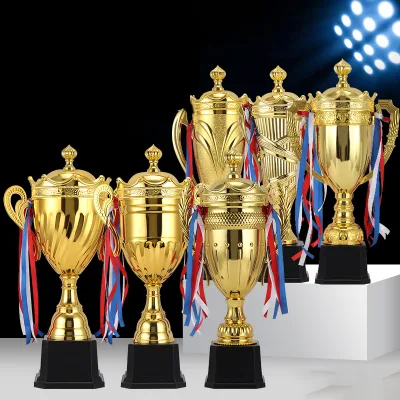 Metal Crown Grand Prize Cup Sports Games Basketball Football Crown Trophy Double-Eared Covered Gold Cup