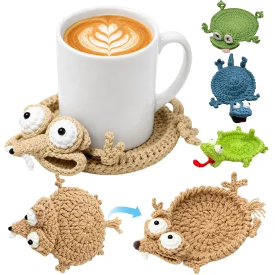 Syh2108 Handmade Crochet Animal Coaster Heat Resistant Cup Mat Cartoon Mouse Drink Coaster for Dining Table Kitchen Decor
